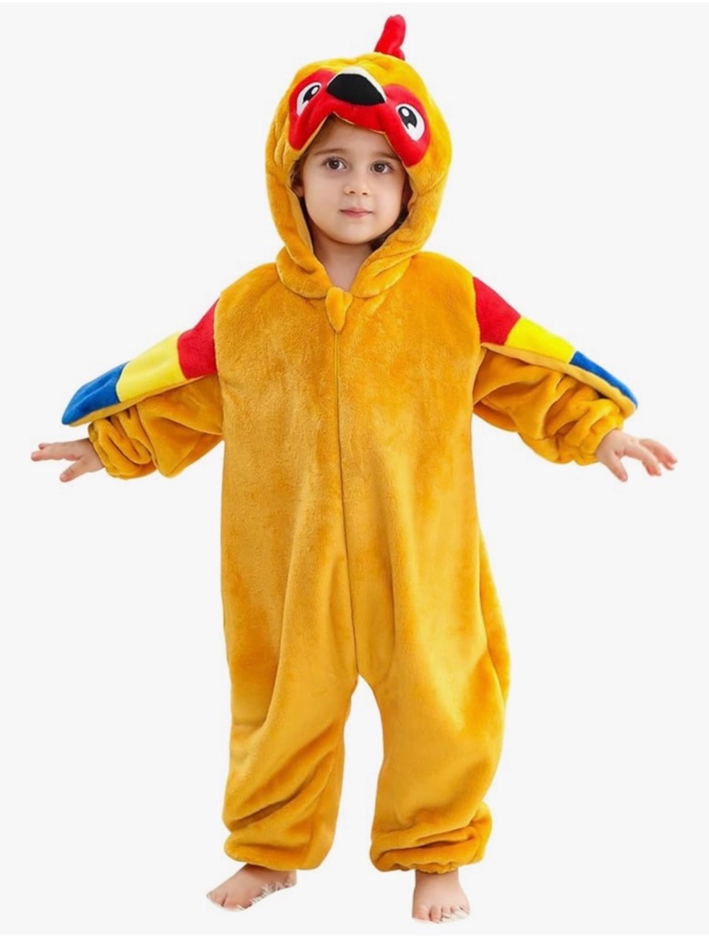 Unisex Yellow Plush Animal Kids Costume with Colorful Sleeves 3T/ 4T